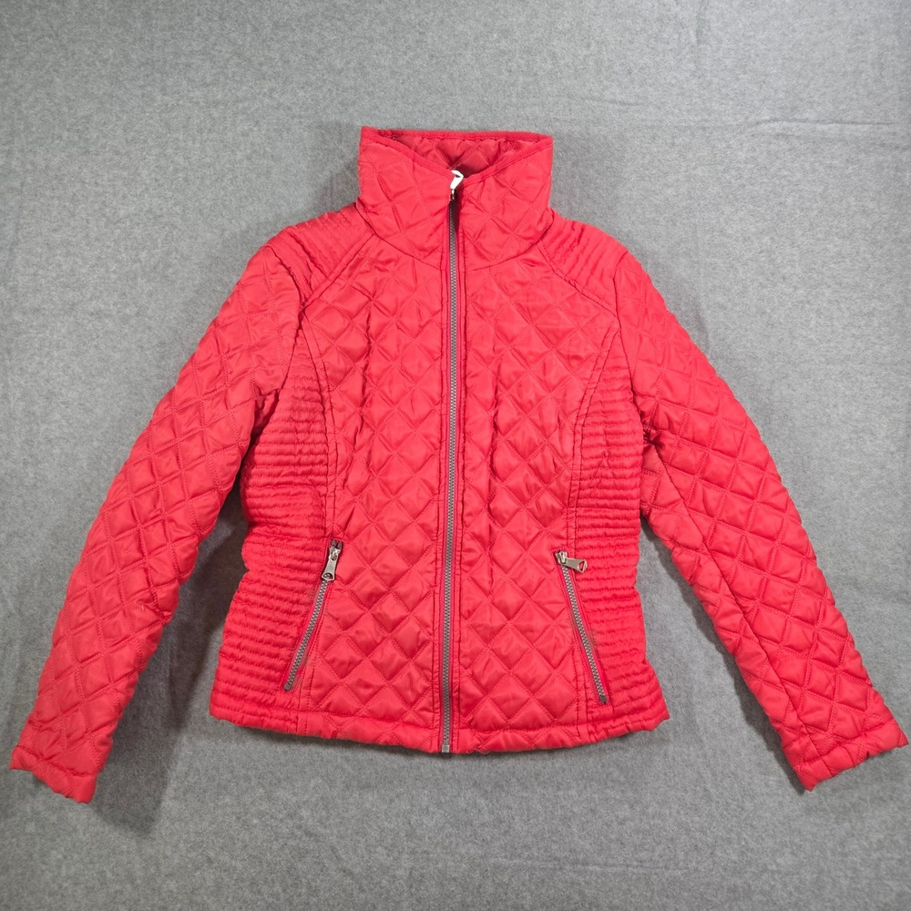 Marc New York Andrew Marc Red Quilted Puffer Jacket Womens Small Floral Lining